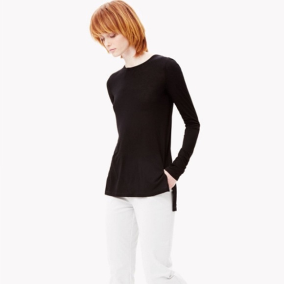 Theory Tops - Theory Long Sleeve Tee Shirt Side Slits High Low Hem SZ L Black